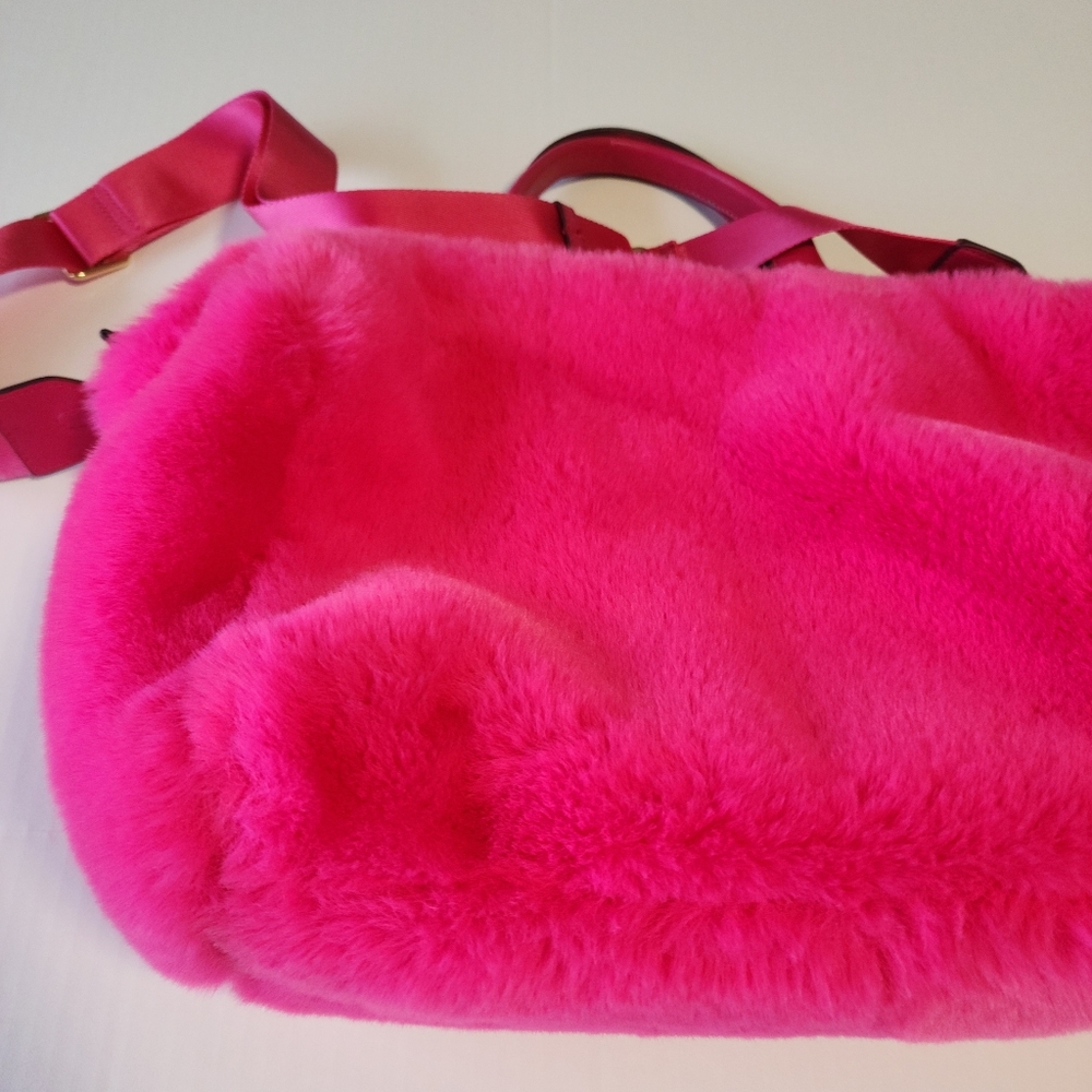DKNY Hadlee Medium Tote Hot Pink Faux Fur with Shoulder Strap Bag - Picture 4 of 15